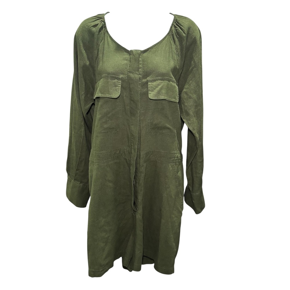 Banana Republic Olive Green Linen Blend Utility Romper Large Petite LP - Picture 2 of 12